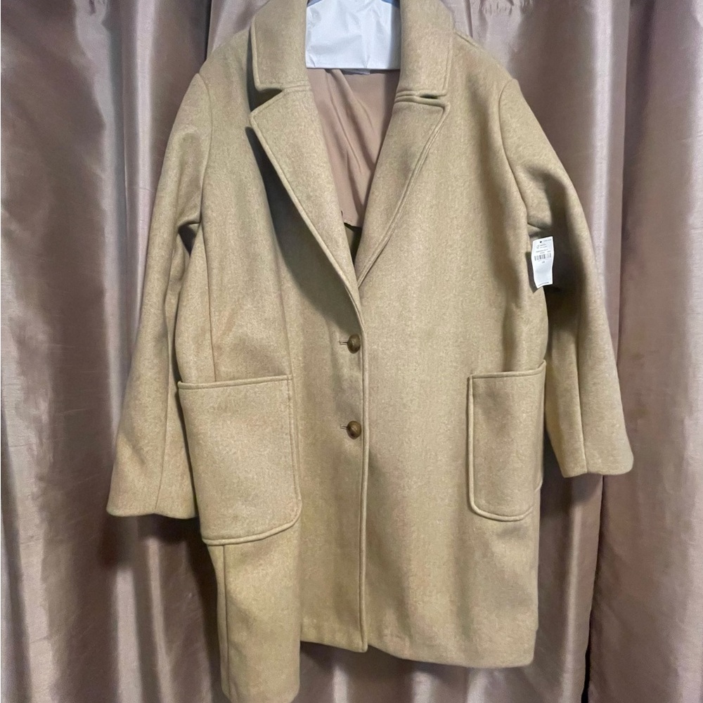 Old Navy Tan Pea Coat Relaxed Fit Notched Lapel